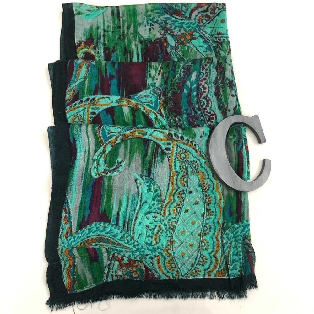 Lightweight Green Paisley Blanket Scarf/Wrap/Shawl - Picture 3 of 15